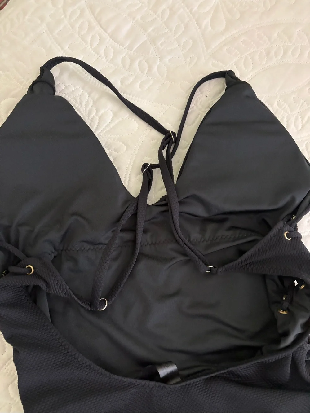 Black Lace-Up One-Piece Swimsuit L